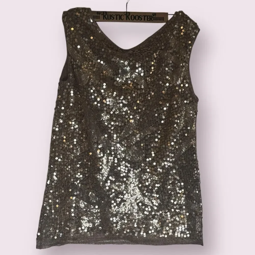 Max Studio Rose Gold Sequin Scoop Neck Glam Top Small - Picture 4 of 8